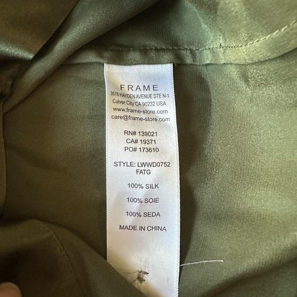 Frame 100% Silk Olive Long Sleeve Button Down Shirt Dress - Picture 3 of 4